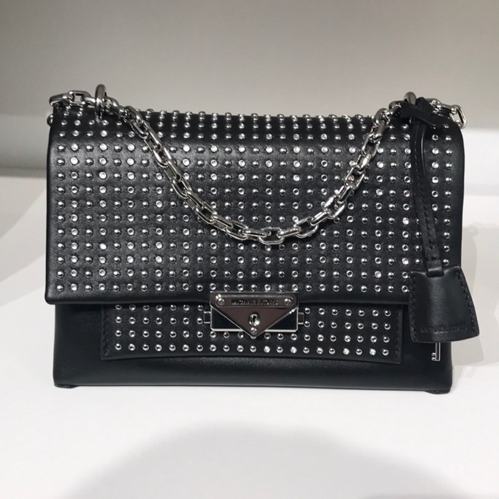 NEW Michael Kors Cece Medium Studded Rhinestone Leather Convertible Shoulder Bag